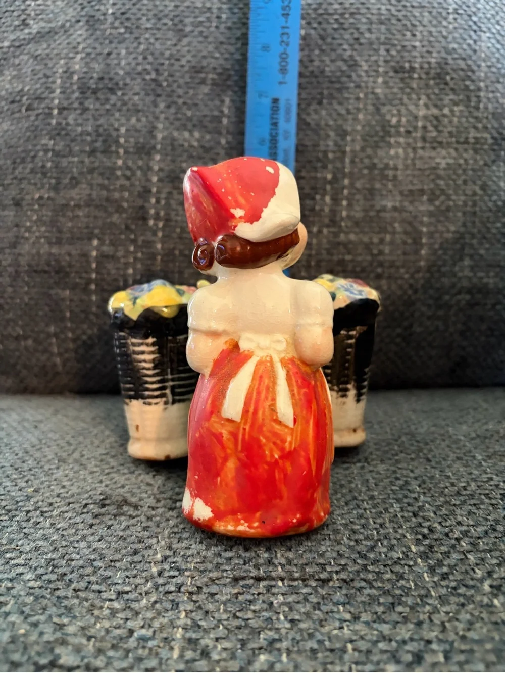 Vintage Figurine of Girl with Flower Basket Salt and Pepper Shakers